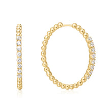 Load image into Gallery viewer, Gold Large Claw Sphere Beaded Hoop Earrings
