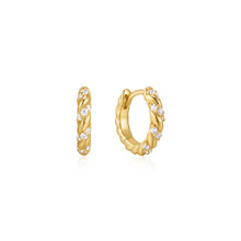 Load image into Gallery viewer, Gold Sparkle Twisted Huggie Hoop Earrings
