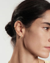 Load image into Gallery viewer, Gold Pavé Openwork Curved Stud Hoop Earrings
