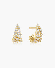 Load image into Gallery viewer, Gold Pavé Openwork Curved Stud Hoop Earrings
