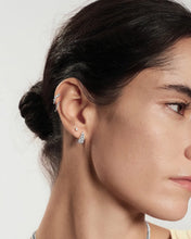 Load image into Gallery viewer, Silver Pavé Openwork Curved Stud Hoop Earrings
