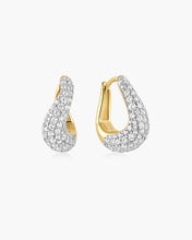 Load image into Gallery viewer, Gold Pavé Wave Huggie Hoop Earrings
