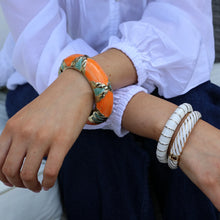 Load image into Gallery viewer, Gold Plated Orange &amp; Green Enamel Bangle
