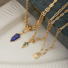 Load image into Gallery viewer, Gold Teal Sparkle Drop Pendant Chunky Chain Necklace
