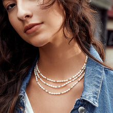 Load image into Gallery viewer, Gold Freshwater Pearl and White Cubic Zirconia Bezel Set Slider Necklace
