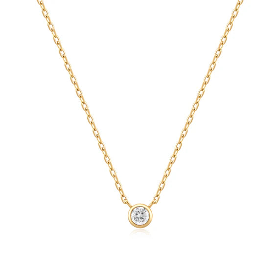 Gold Round Solitaire Cubic Zirconia Necklace