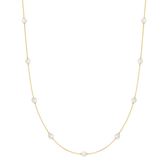 Gold Shell Pearl Station Chain Necklace