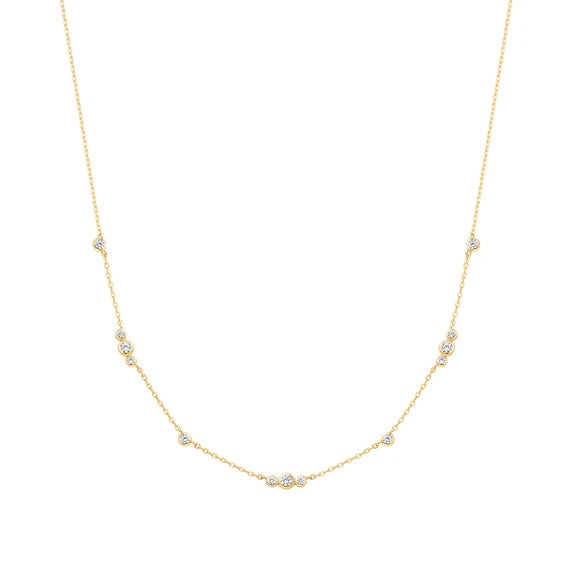 Gold Sparkling Bezel Cubic Zirconia Station Necklace