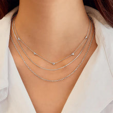 Load image into Gallery viewer, Silver Pavé Puffed Heart Station Necklace
