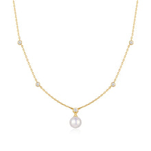 Load image into Gallery viewer, Gold Bezel-Set Station Necklace with Shell Pearl Pendant

