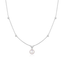 Load image into Gallery viewer, Silver Bezel-Set Station Necklace with Shell Pearl Pendant
