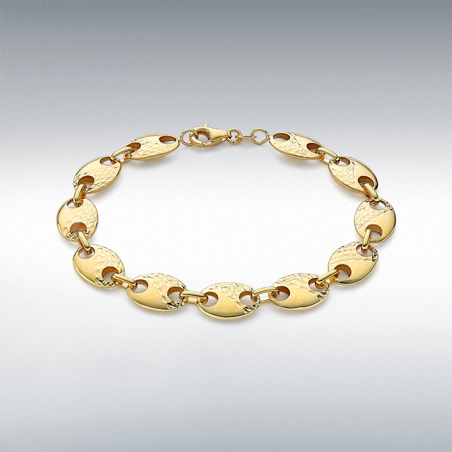 9ct Yellow Gold Half-Diamond-Cut Puffed-Rambo Bracelet