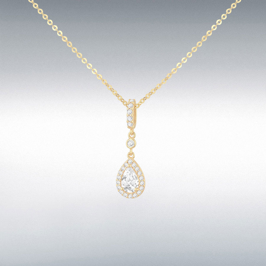 9ct Yellow Gold CZ Teardrop Halo Necklet
