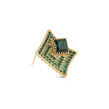 Load image into Gallery viewer, Gold Plated Square Brooch with Green Stones
