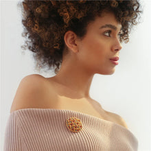 Load image into Gallery viewer, Gold Plated Round Brooch Pink &amp; Turquoise Stones
