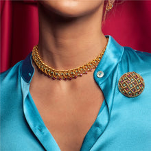 Load image into Gallery viewer, Gold Plated Round Brooch Pink &amp; Turquoise Stones
