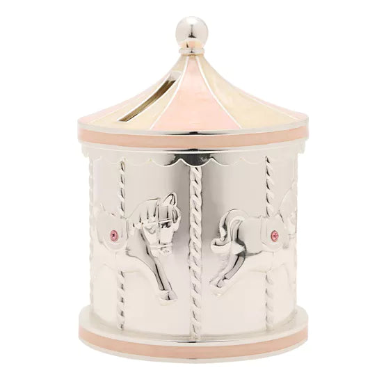 SILVERPLATED MONEY BOX - PINK CAROUSEL