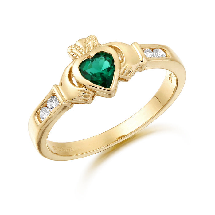 9K Gold CZ Claddagh Ring