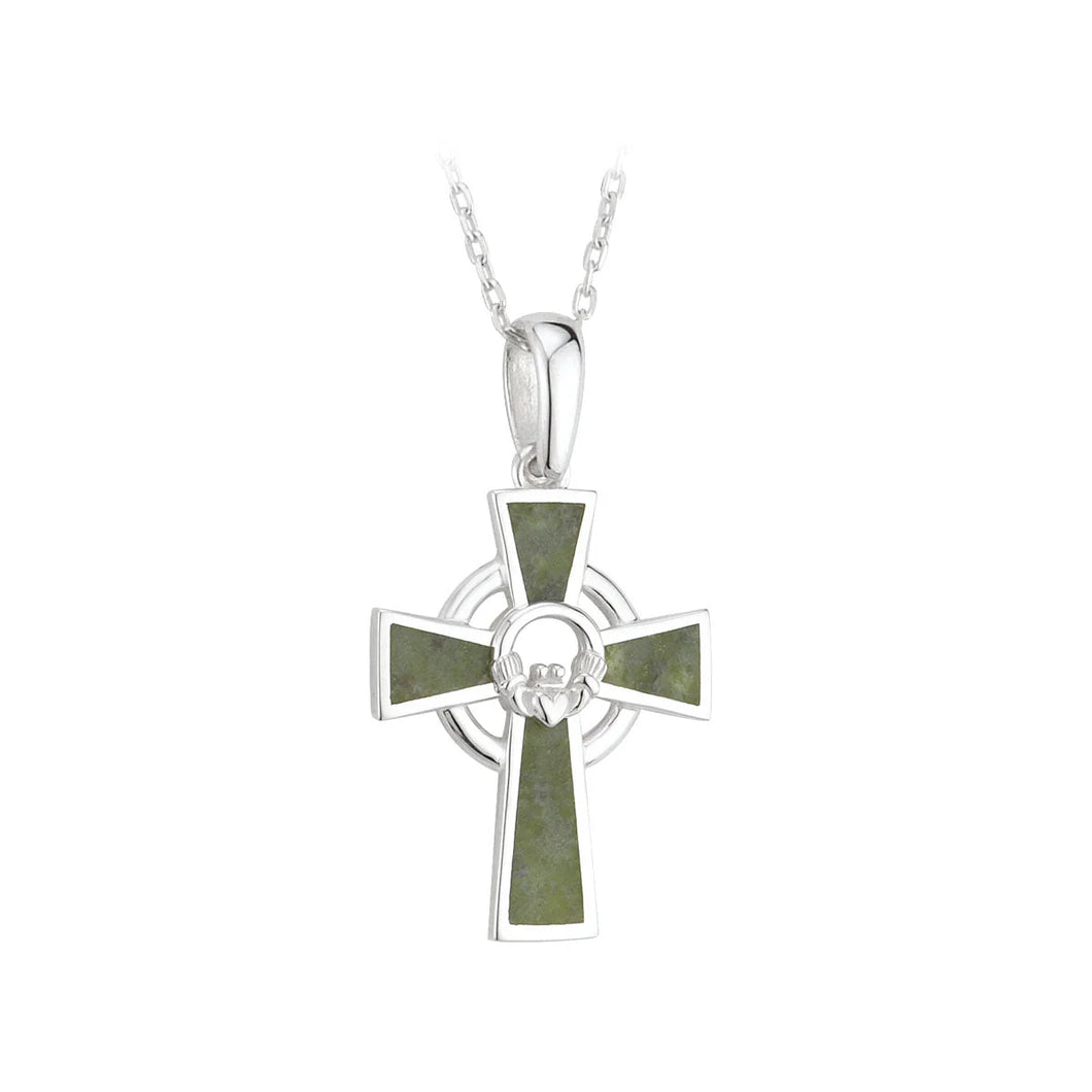 Sterling Silver Connemara Marble Celtic Cross