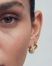 Load image into Gallery viewer, Gold Pavé Wave Huggie Hoop Earrings
