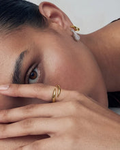 Load image into Gallery viewer, Gold Pavé Wave Huggie Hoop Earrings
