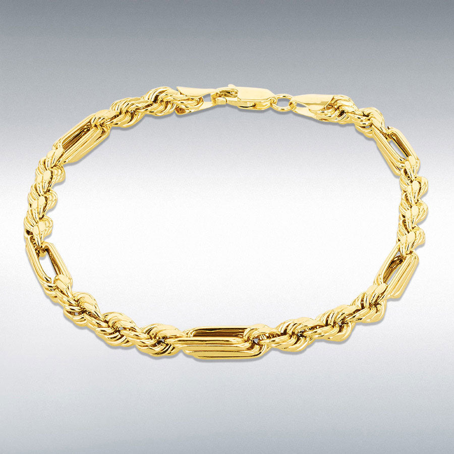 9ct Yellow Gold  Dimaond Cut Figarope Bracelet 20cm