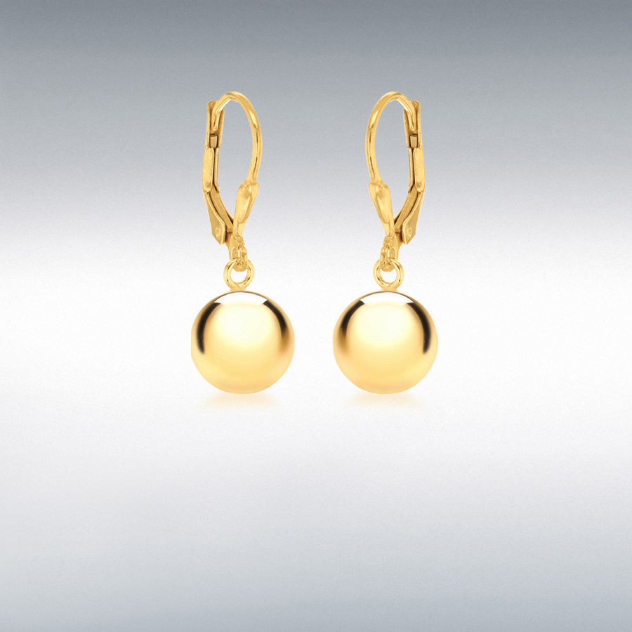 Sterling Silver Yellow Gold Plated 10mm Ball Drop Earrings