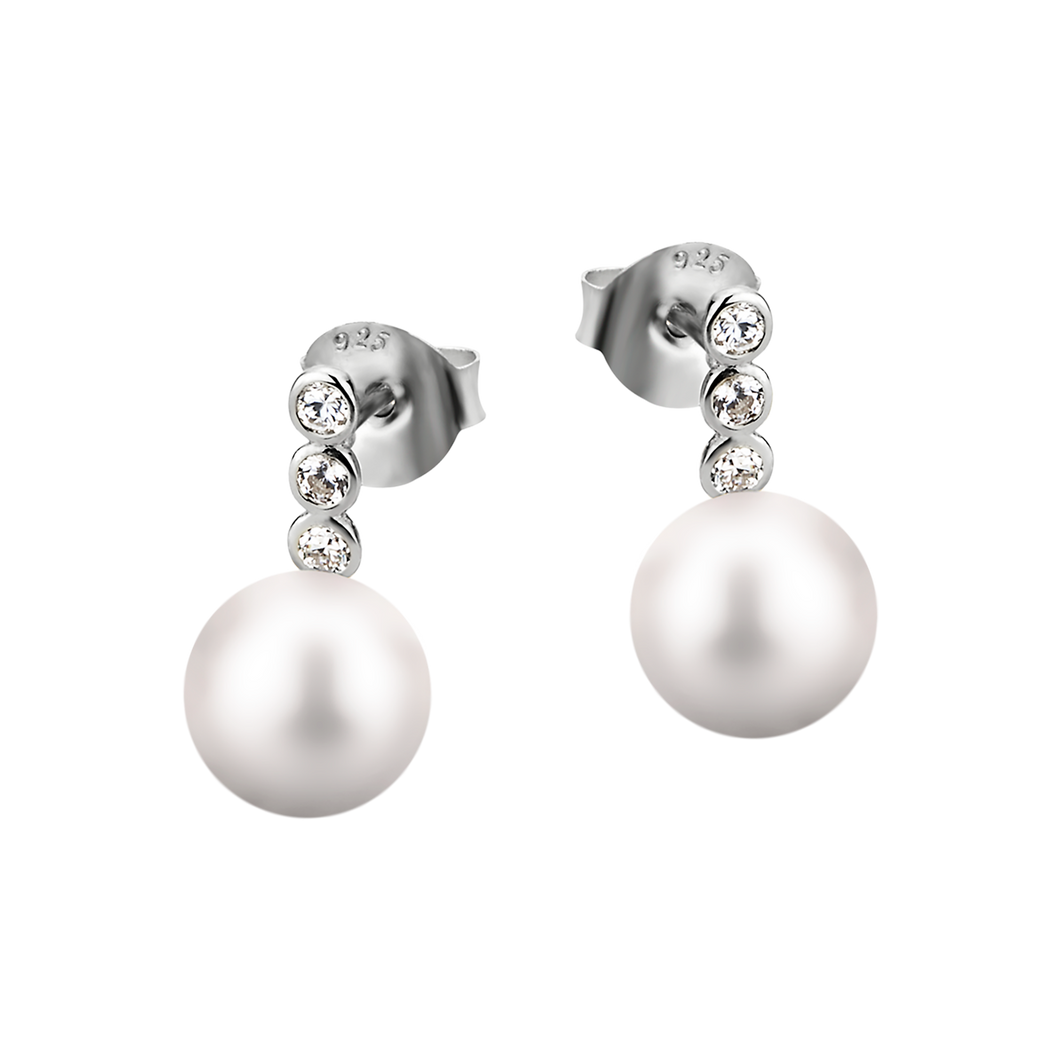 Lotus Ladies Silver Pearl Drop Earrings