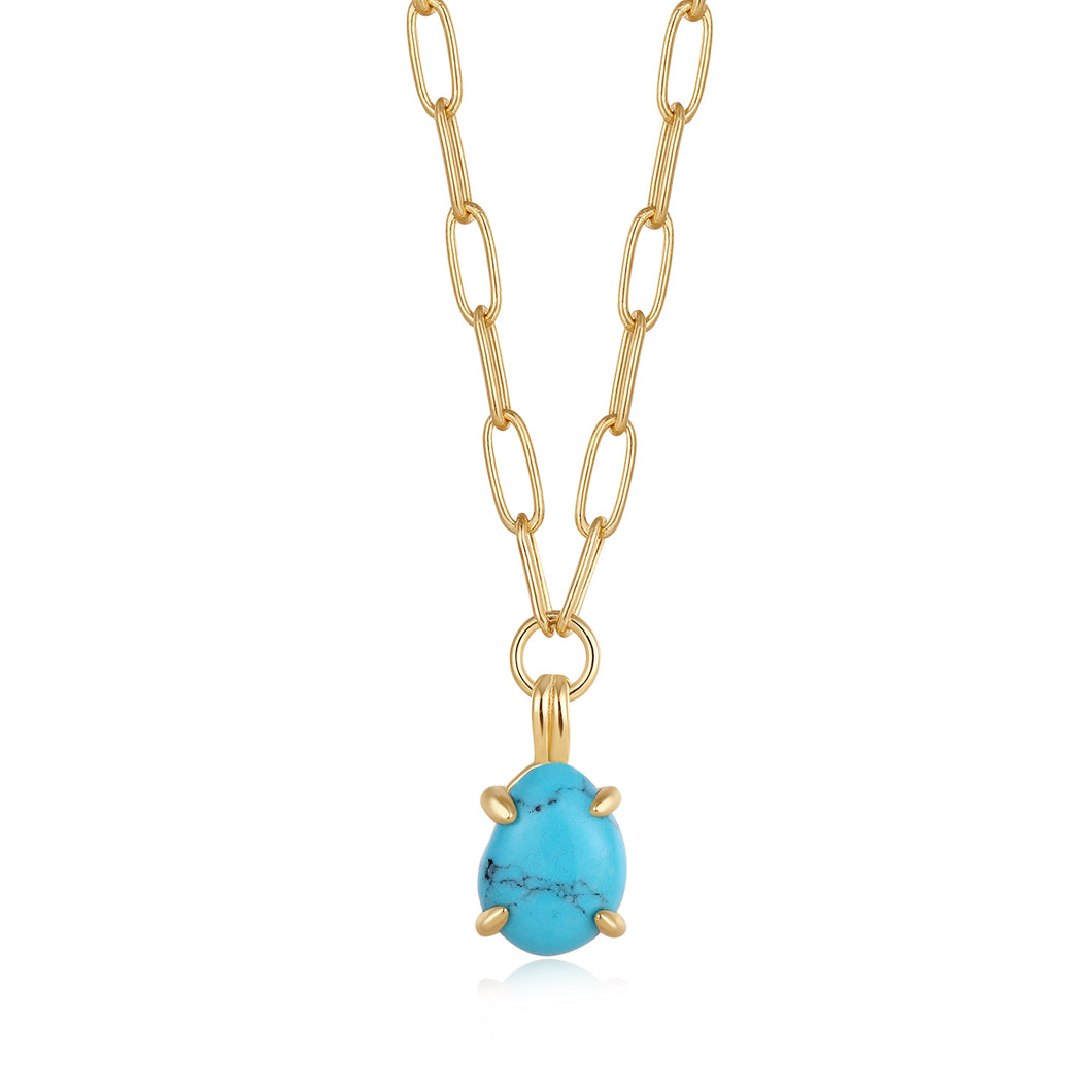 Gold Turquoise Chunky Chain Drop Pendant Necklace