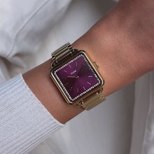 Load and play video in Gallery viewer, La Tétragone Watch Steel, Wine stones, Gold Colour

