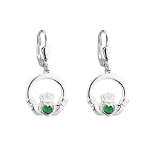 Load image into Gallery viewer, SILVER CRYSTAL CLADDAGH DROP EARRINGS
