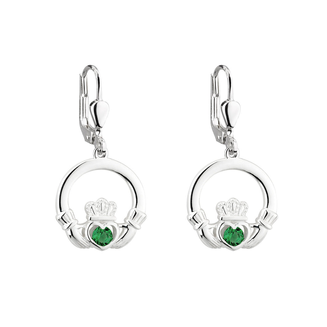 SILVER CRYSTAL CLADDAGH DROP EARRINGS