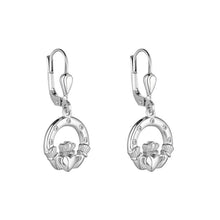 Load image into Gallery viewer, STERLING SILVER FLUSH SET CZ CLADDAGH DROP EARRINGS
