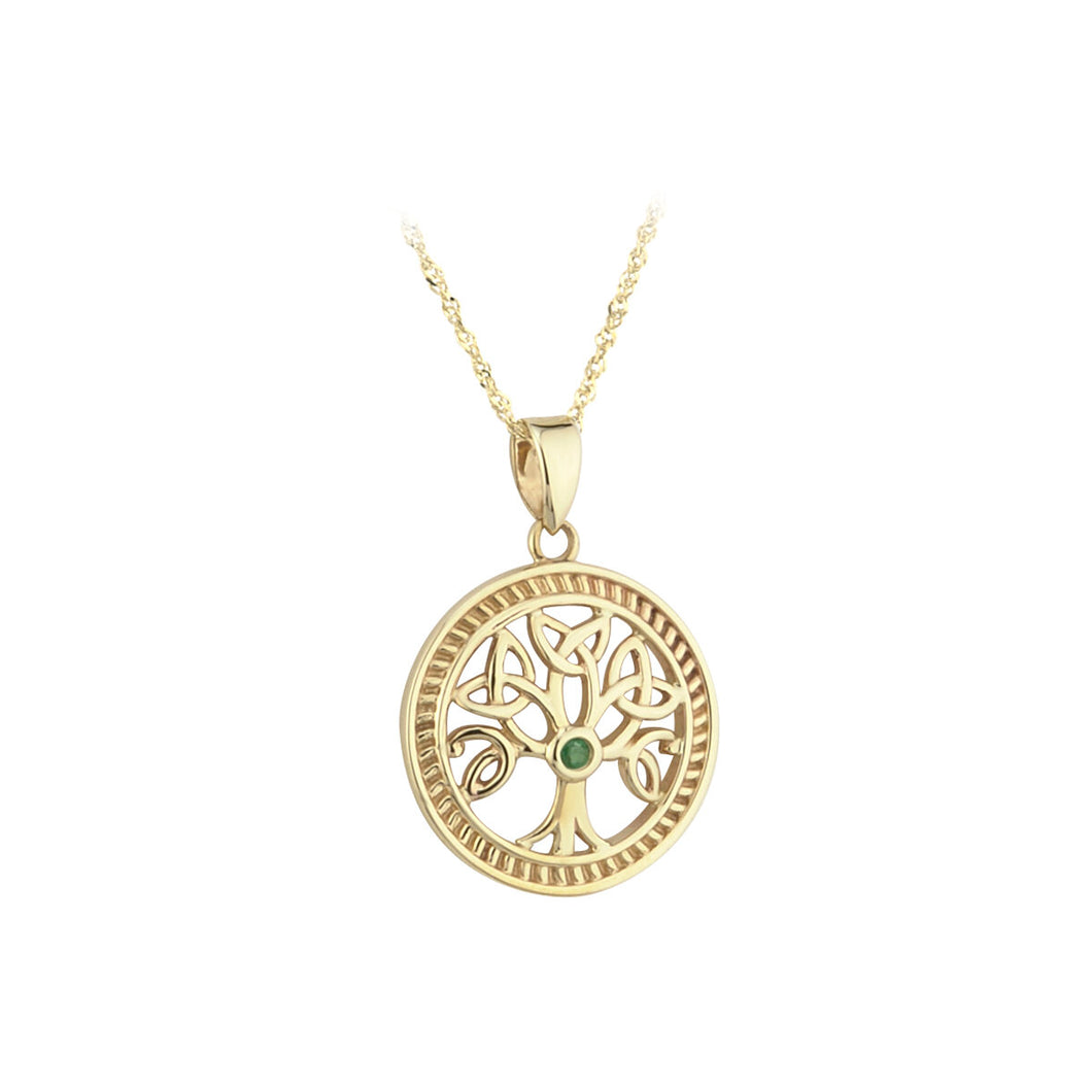 10K GOLD EMERALD CELTIC TREE OF LIFE PENDANT