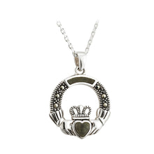 Load image into Gallery viewer, SILVER MARBLE &amp; MARCASITE CLADDAGH PENDANT
