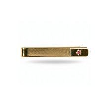 Load image into Gallery viewer, Ruby Star Set &amp; Barley Pattern Gold Plate Tie Slide
