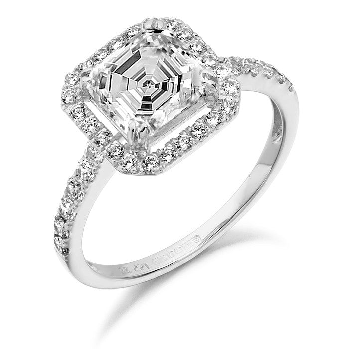 9ct White Gold Cut CZ Ring