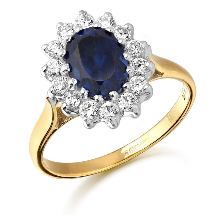 9ct Gold Lady Di style CZ Ring With Sapphire