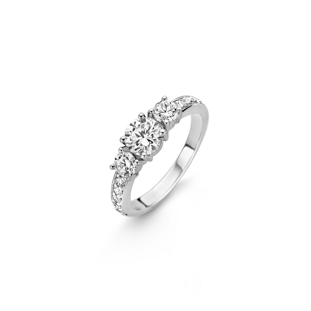 Tisento 3 Stone Sterling Silver Ring With Shoulder Detail
