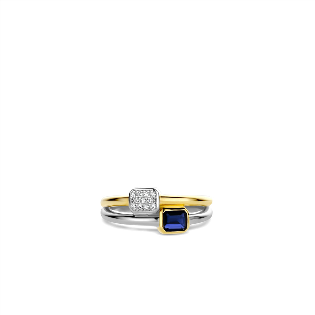 Ti sento 2 colour ring set with blue sapphire stone