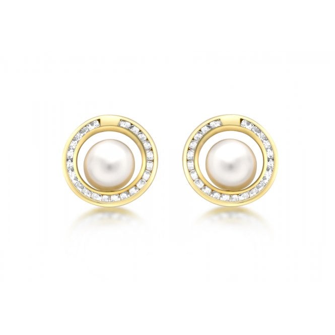 9ct Yellow Gold & Pearl CZ Earrings