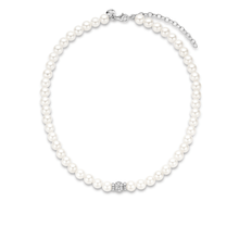 Load image into Gallery viewer, Ti Sento Pearl Necklace with pave set zirconias
