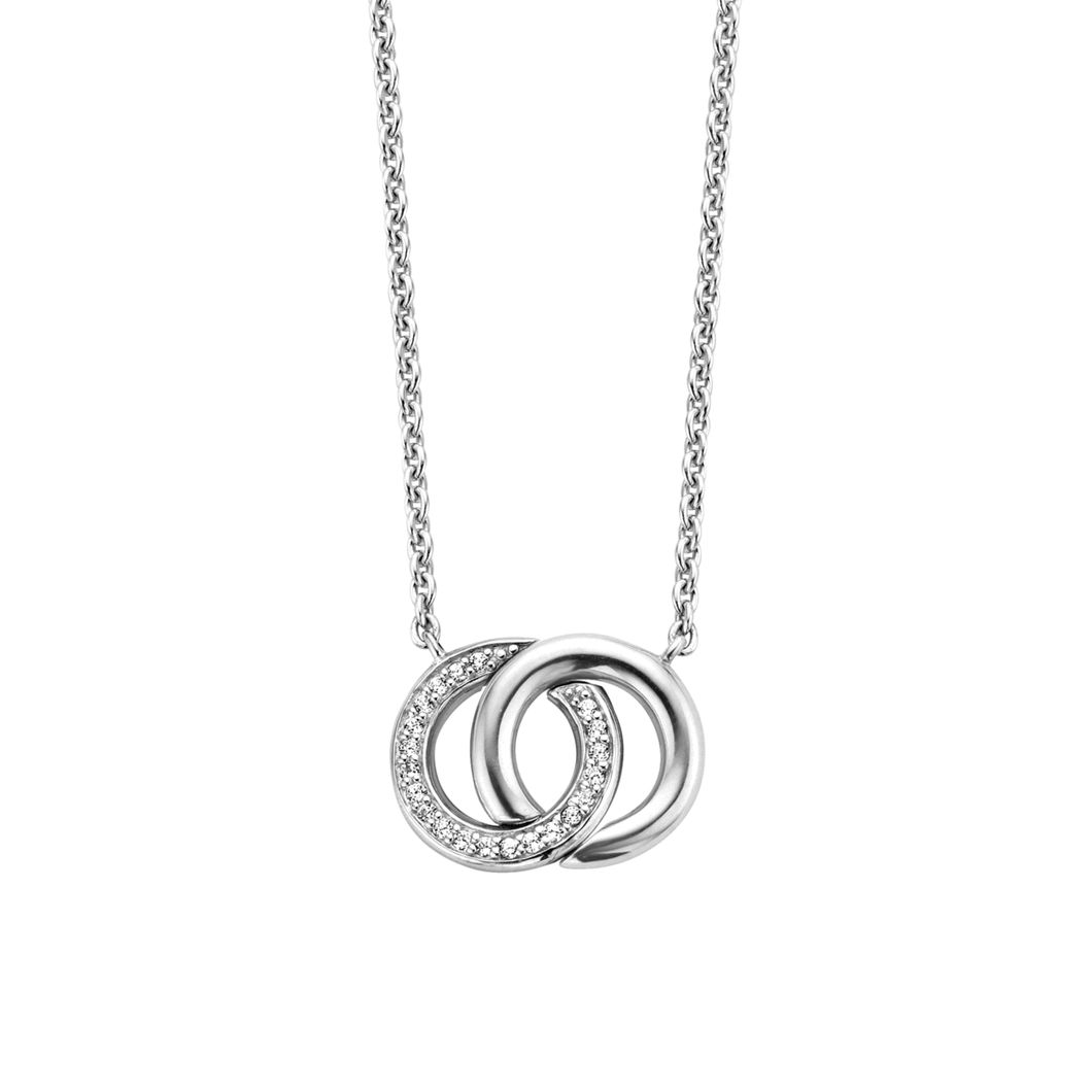 Ti Sento Necklace Has Two Entwined Circle Silver