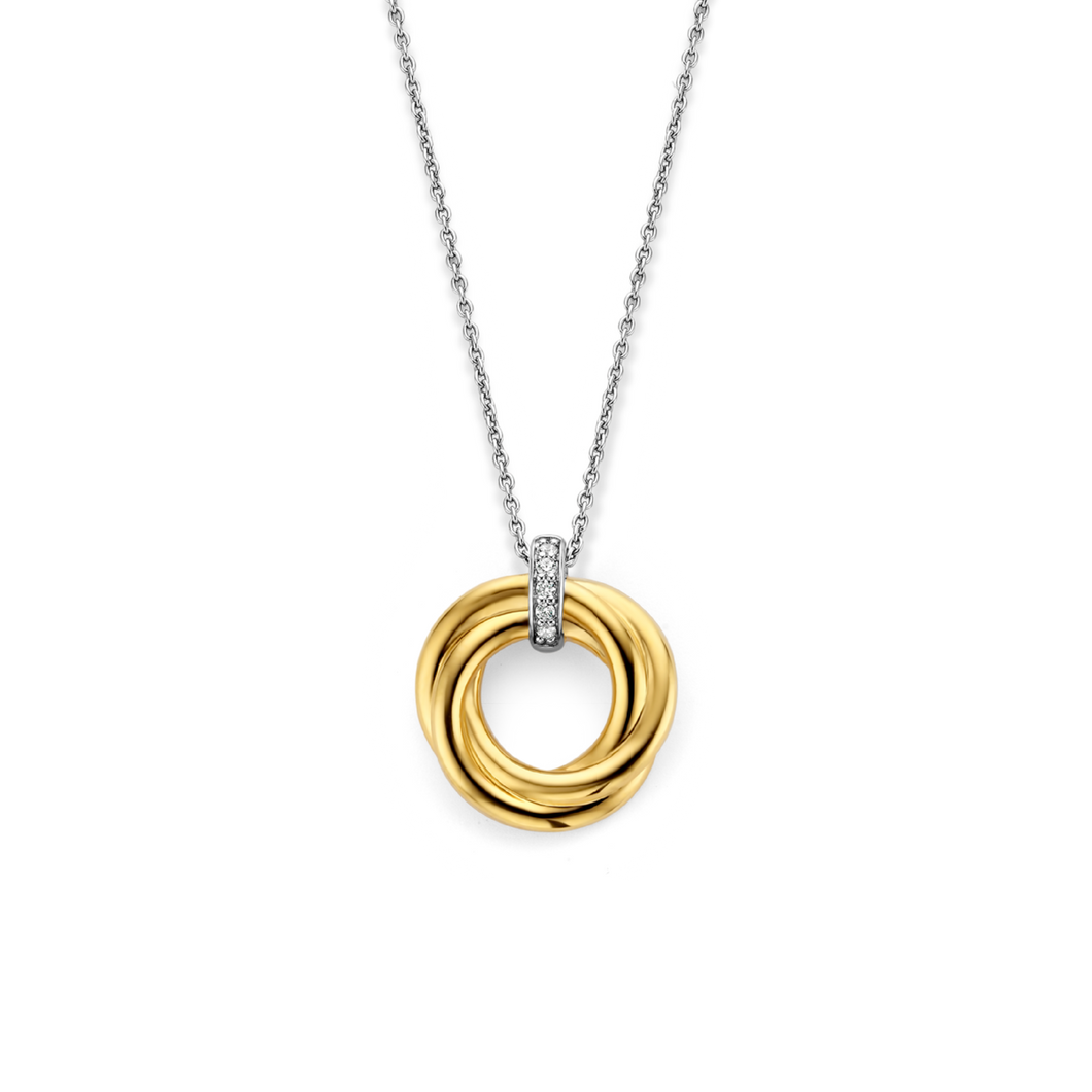 Ti Sento Silver Necklace Gold Plated Circle Pendant