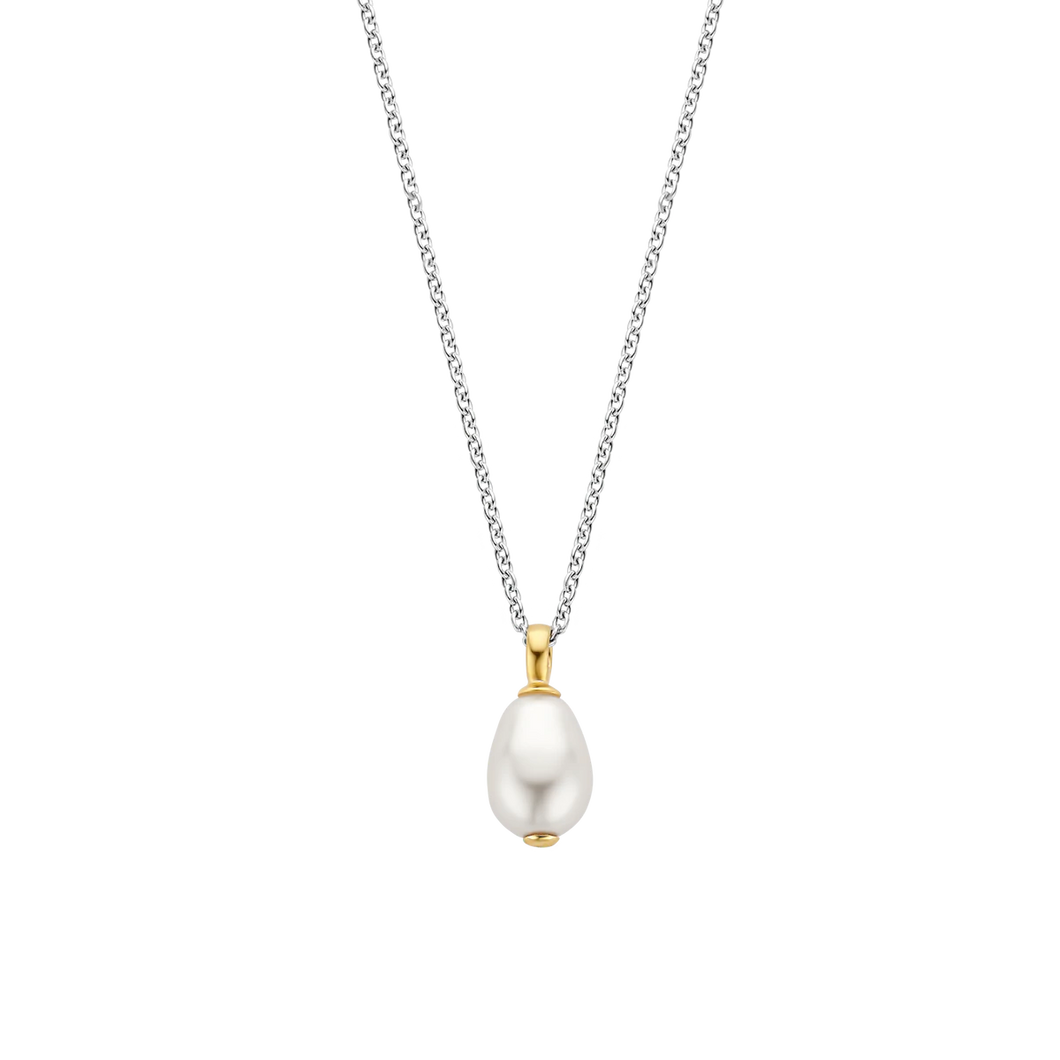 Ti Sento Gold Plated Silver Necklace Pearl Hanset in Gold Plated Setting