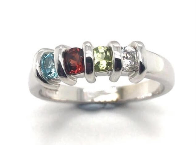 9ct White Gold 4 Birthstone Ring Made To Order