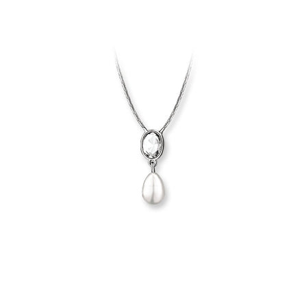 Pearl Drop Pendant with Clear Stone