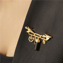 Load image into Gallery viewer, Gold Plated Brooch with Birds &amp; Charms
