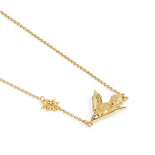 Load image into Gallery viewer, Gold Plated Necklace with Bird and Sun Charm
