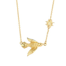 Load image into Gallery viewer, Gold Plated Necklace with Bird and Sun Charm
